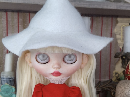 Blythe сustom Albino witch OOAK red dress with ears white blond hair Art doll
